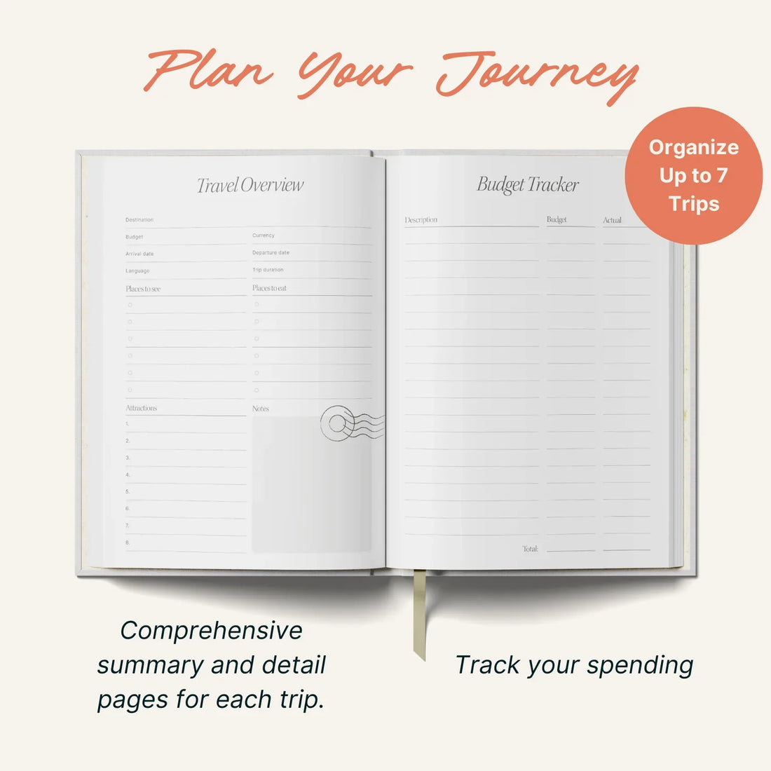 Open travel planner book with &