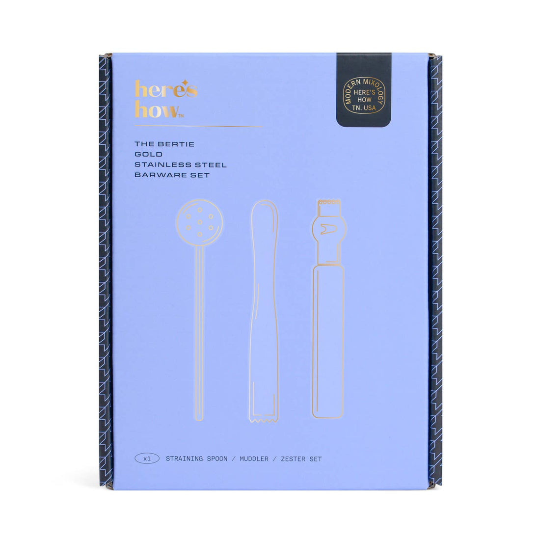 Luxurious purple gift box of the Bertie Barware Set with modern minimalist design"