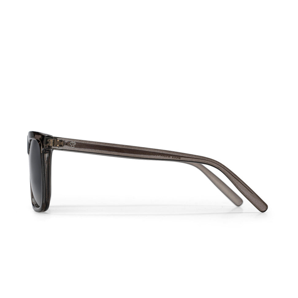 Bruce Grey Sunglasses profile– Unisex square-frame sunglasses in matte grey, made from recycled plastic with UV400 lenses, minimalist Swedish design