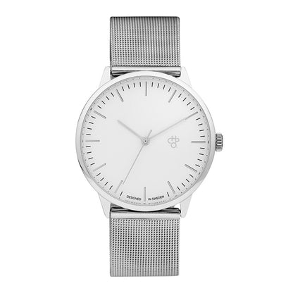 Nando Silver Unisex Watch With White Dial &amp; Metal Mesh Wristband