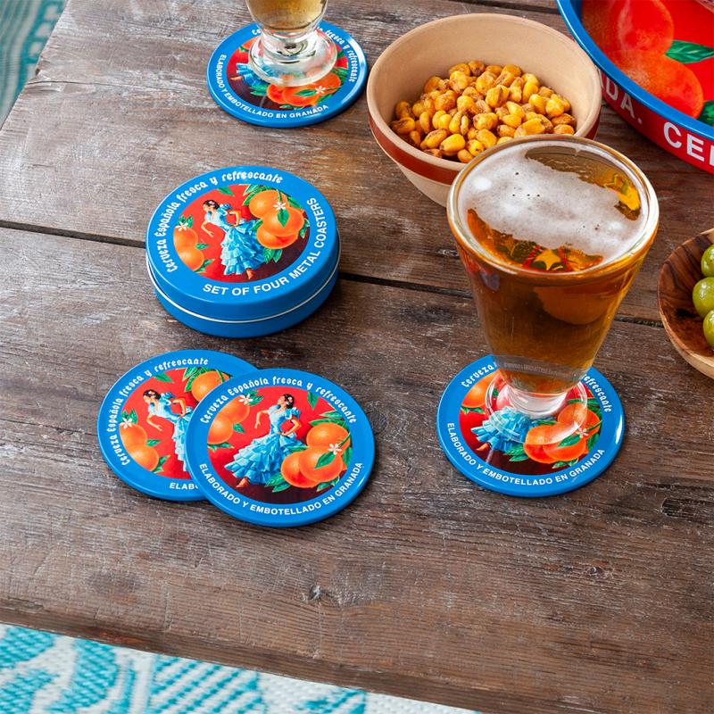 Metal Round Coaster Cerveza Set of 4
