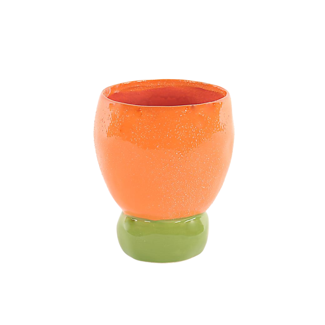Ceramic Flower Pot Orange and Green