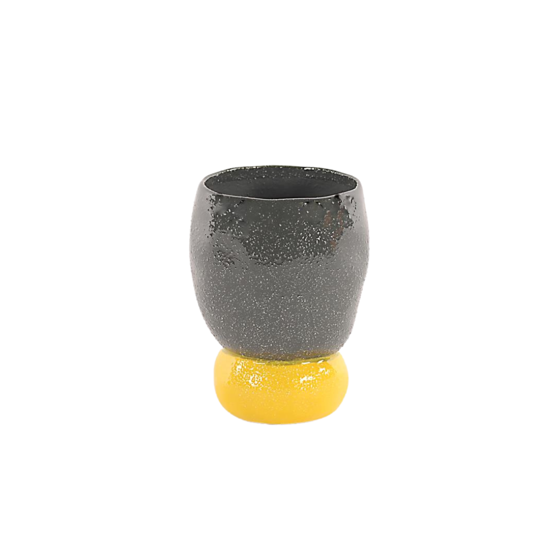 Ceramic Flower Pot Grey and Yellow