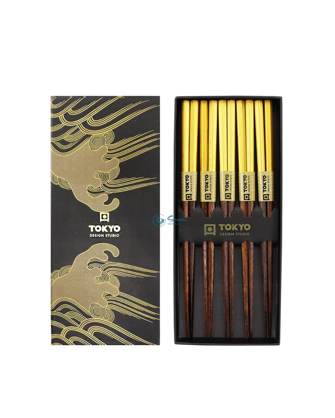 5-piece gold chopsticks gift set in a stylish gift box, reusable and eco friednly