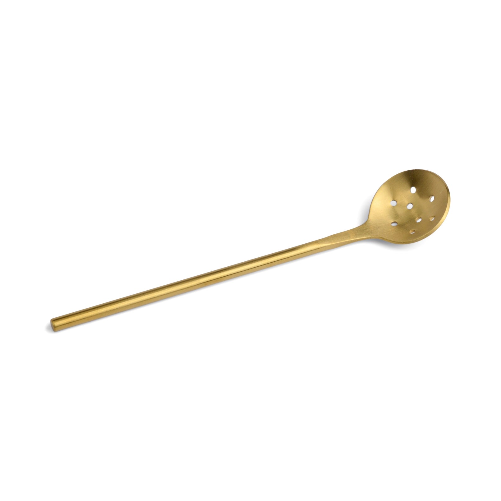 Gold olive spoon on a white background