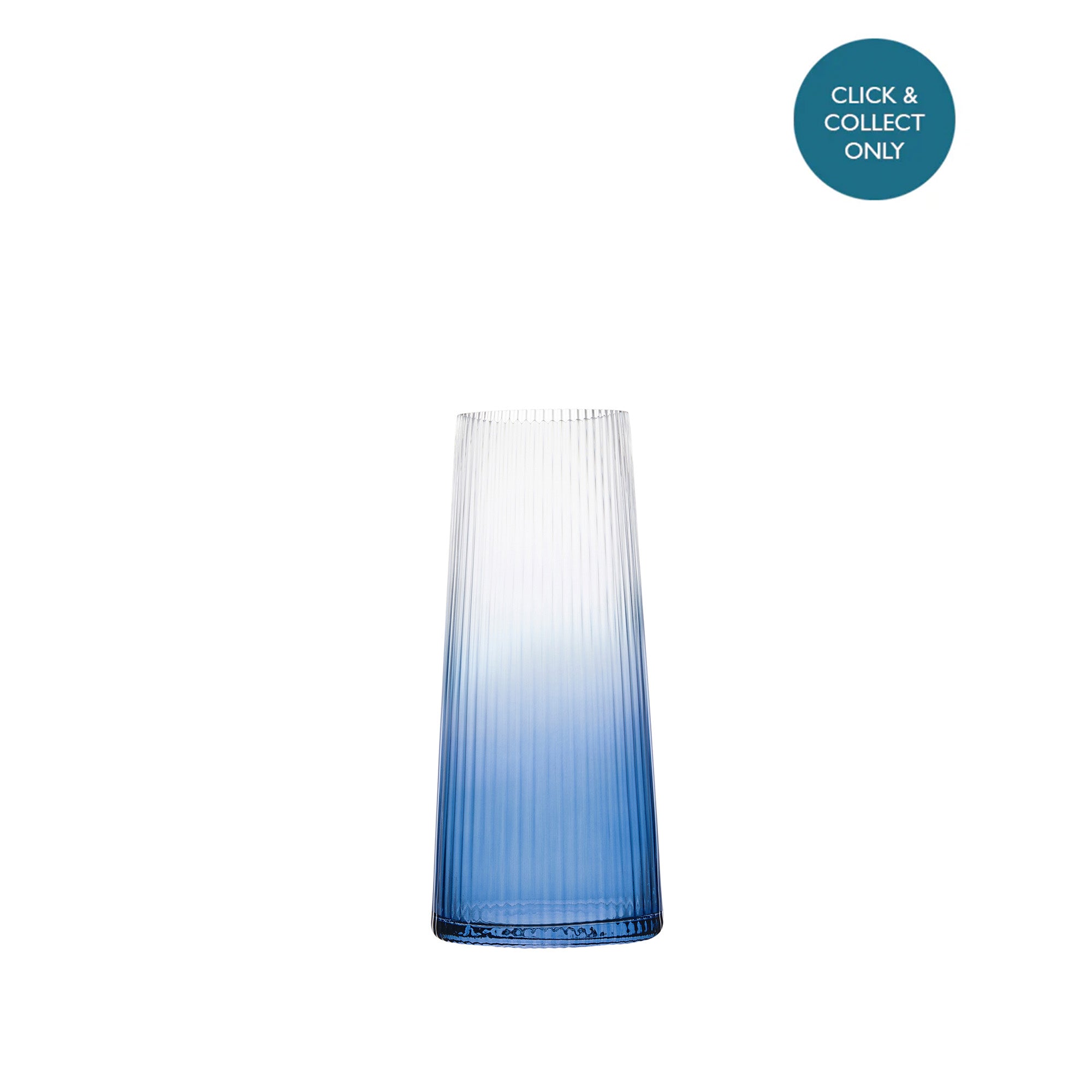 A contemporary blue glass vase with a fine optic and rounded corners, featuring a delicate blue ombre effect.