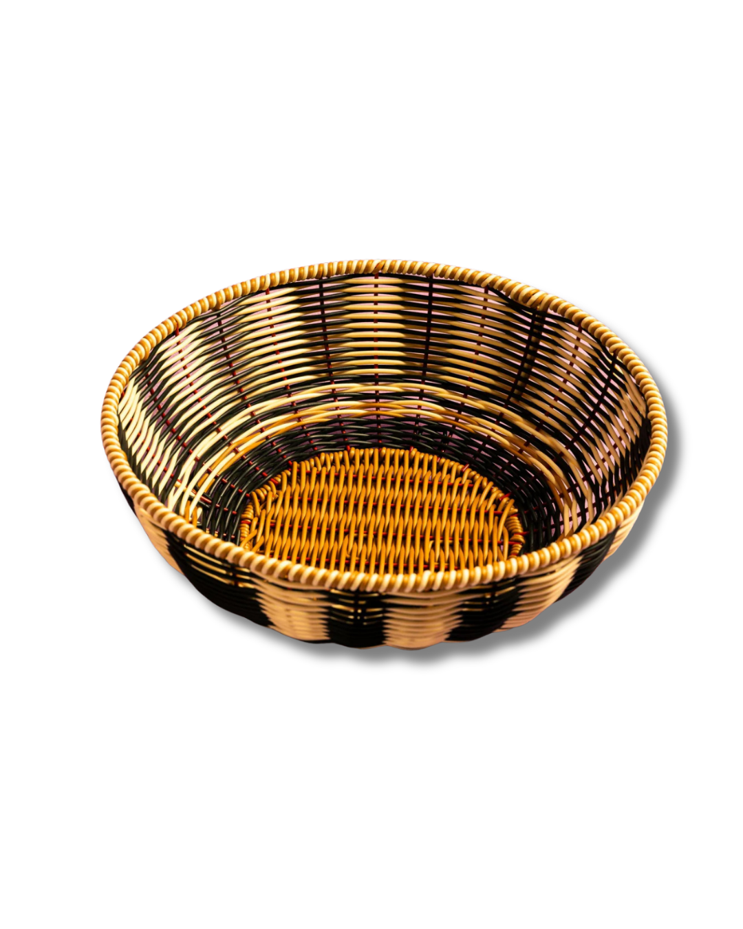 MÆGEN Black & Cream Hand-Woven Large Bowl – colourful hand-woven polypropylene with unique faux rattan texture, 11 cm height, 30.5 cm diameter