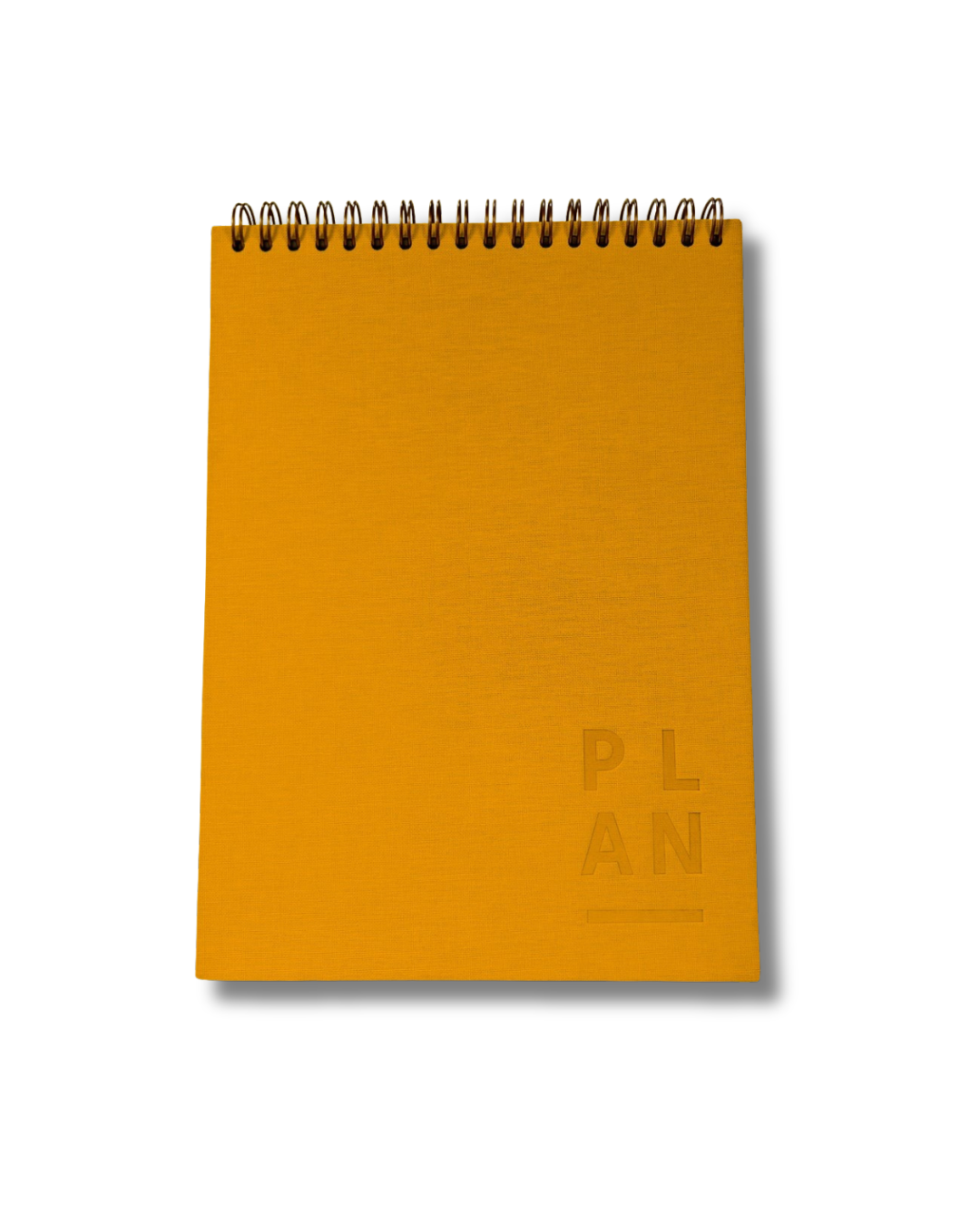Blank Canvas Weekly Desktop Planner with yellow linen wire binding, 52 undated weekly pages