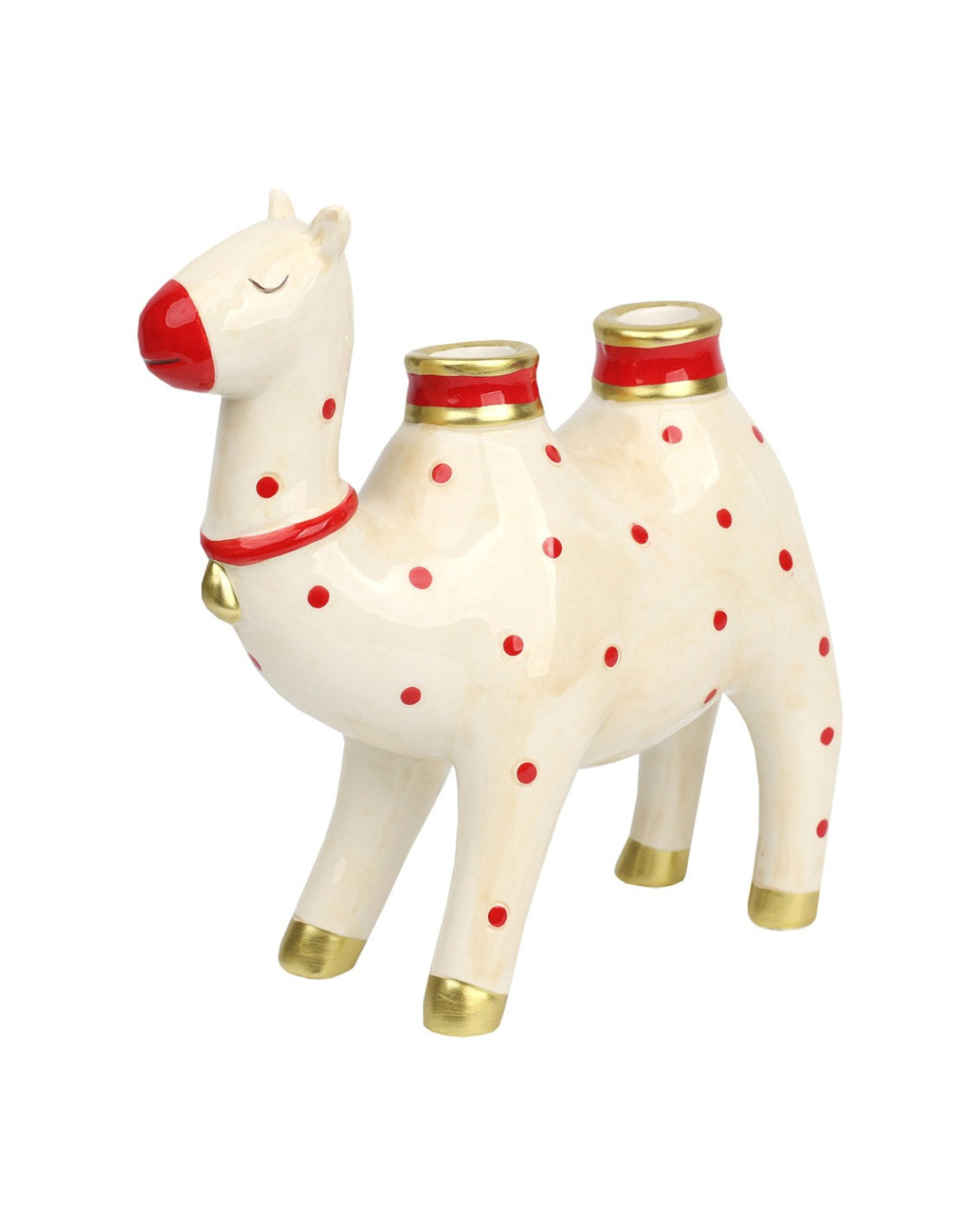 Ceramic Camel Candle Holder with red and gold festive detailing
