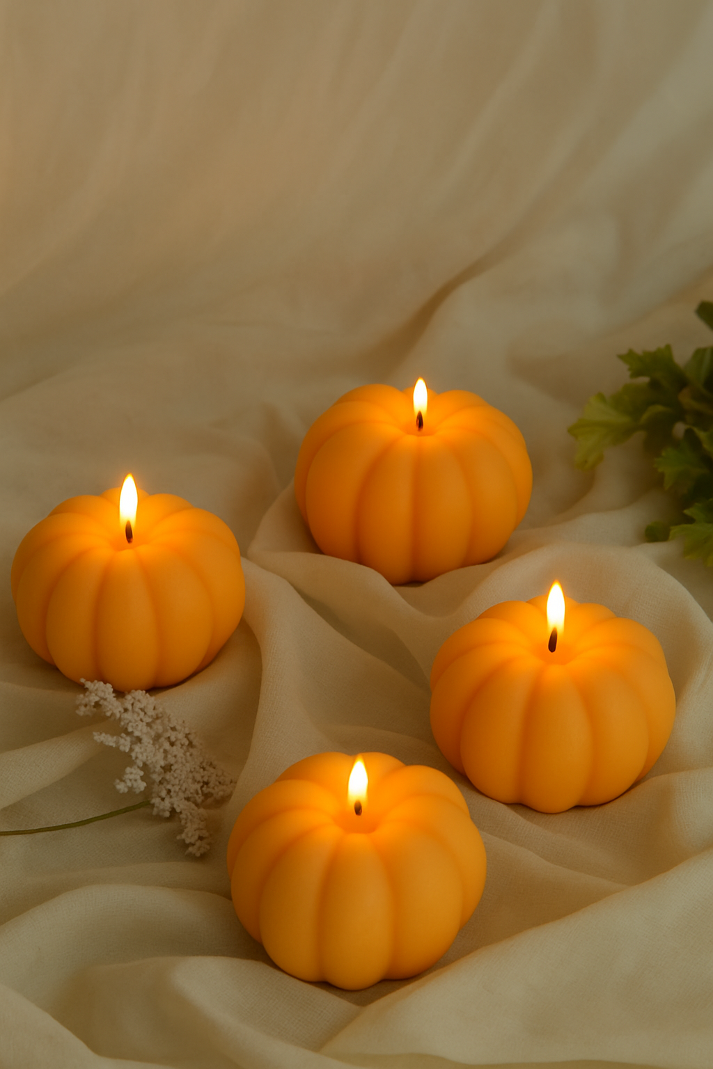 Group of orange pumpkin candles