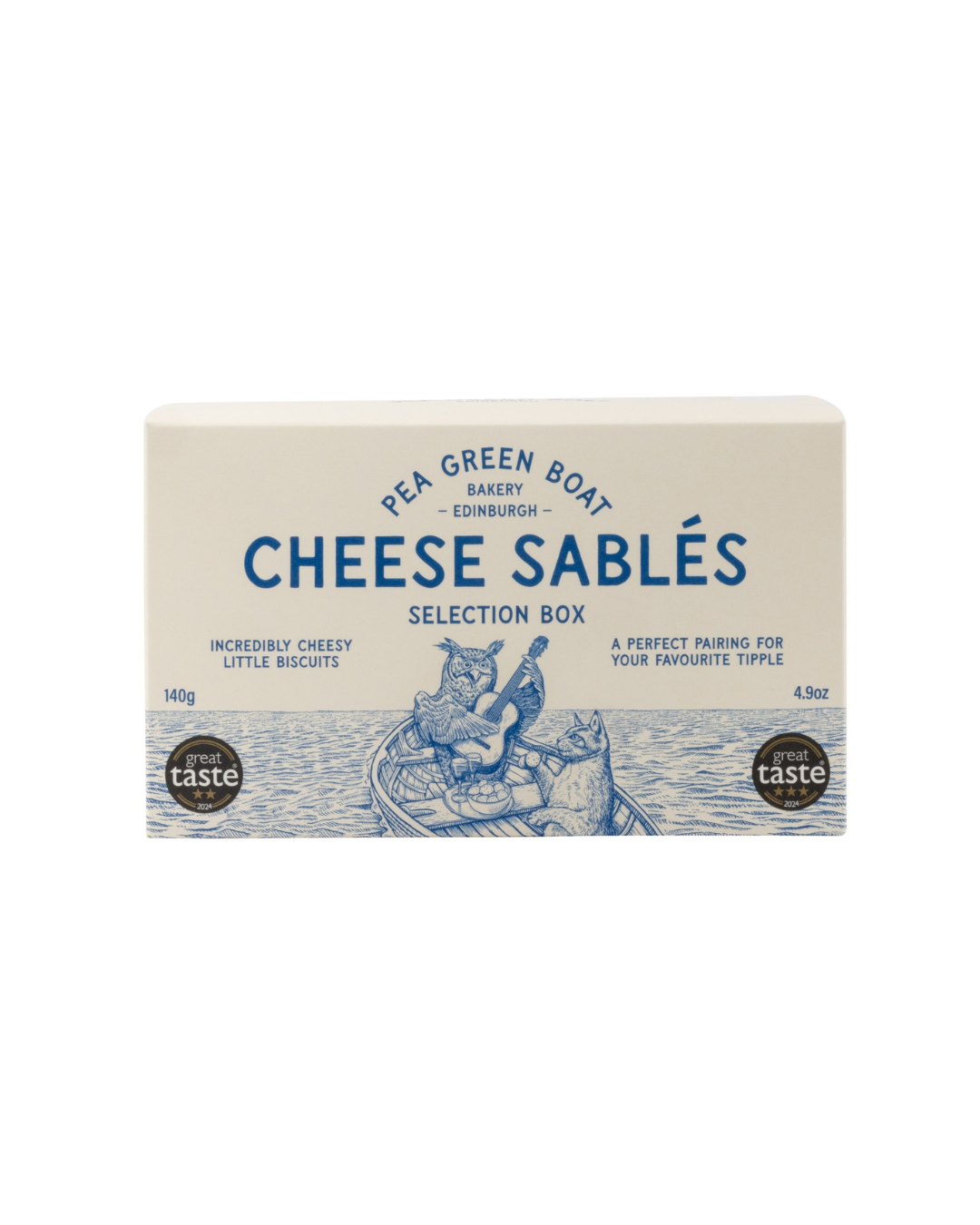 Selection box of four mini boxes of cheese sablés: Original, Cumin, Fennel & Chilli, Nigella & Chive. Made with Italian Parmesan and British Cheddar, perfect gourmet snack