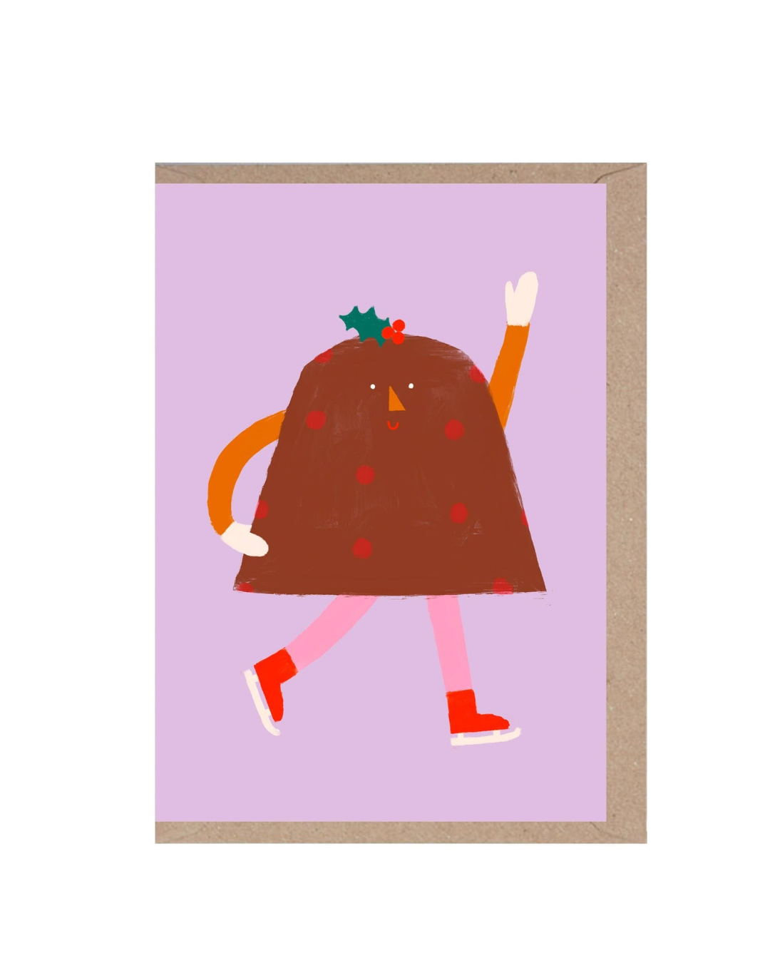 Christmas Pudding Christmas Card, A6 size, thick 300gsm card, kraft fleck envelope, blank inside, festive and fun design, eco-friendly.