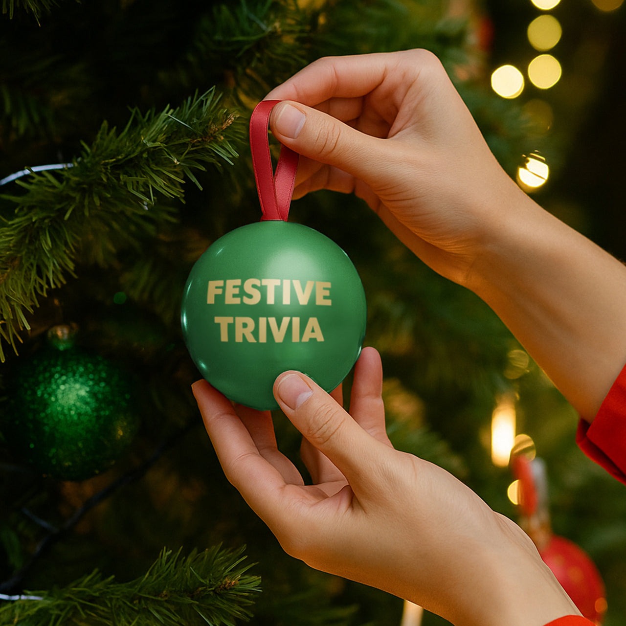 Festive Fun Trivia In A Bauble on a Christmas Tree