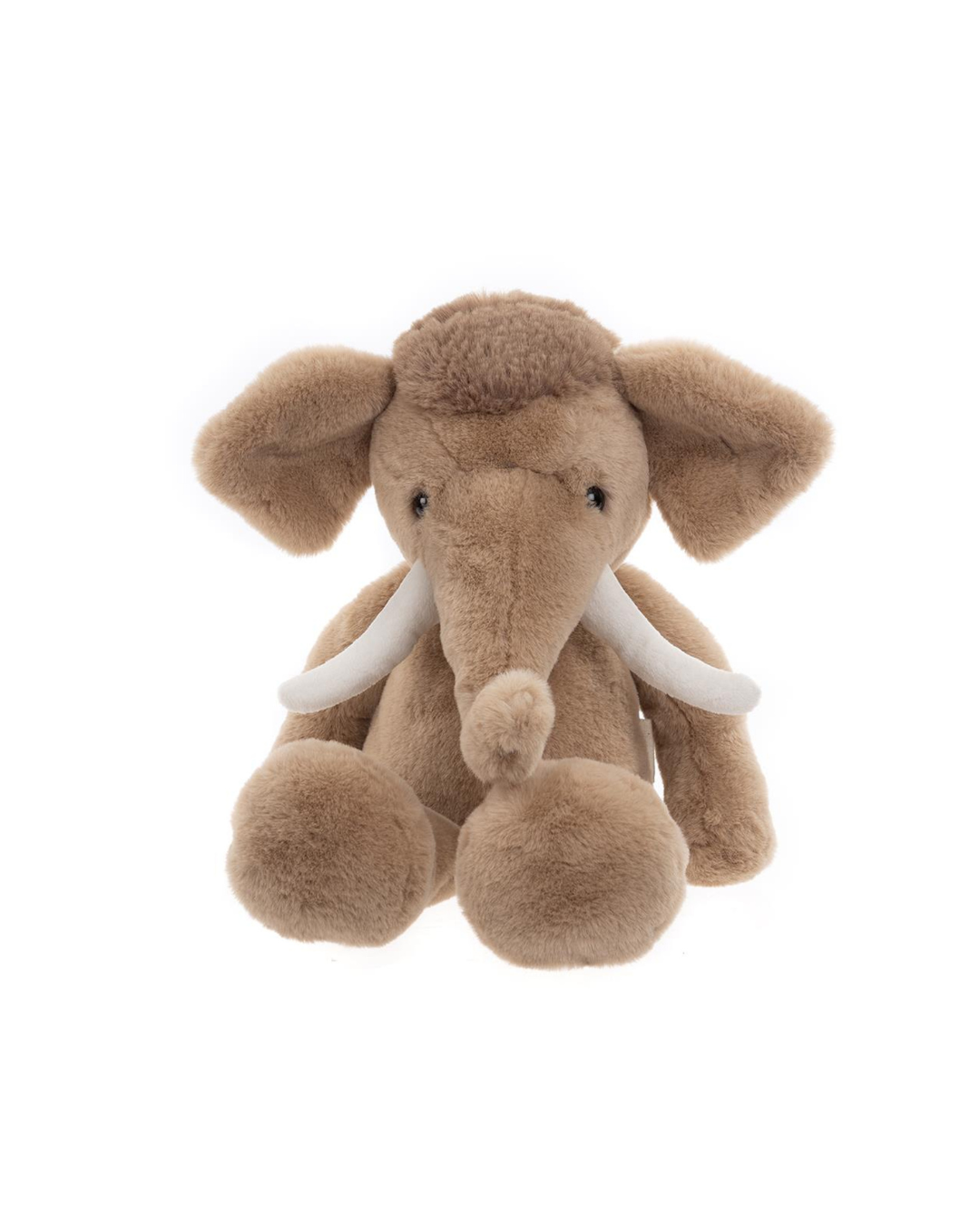 Front View of the Wally Mammoth plush toy in shaggy brown – soft cuddly stuffed mammoth for kids, comfort toy and nursery companion