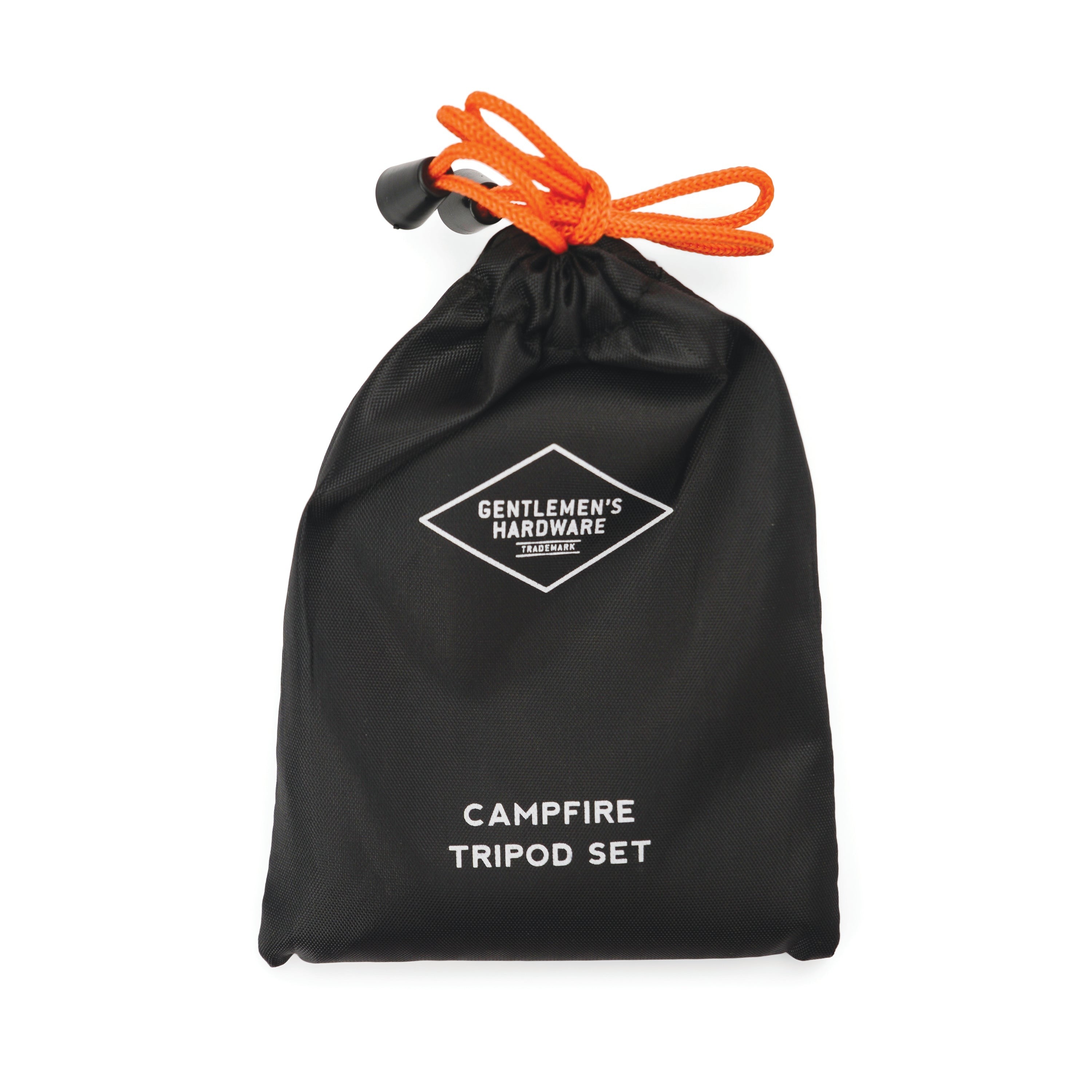 black fabric drawstring bag for convenient storage and easy transport of your Campfire Tripod Set.