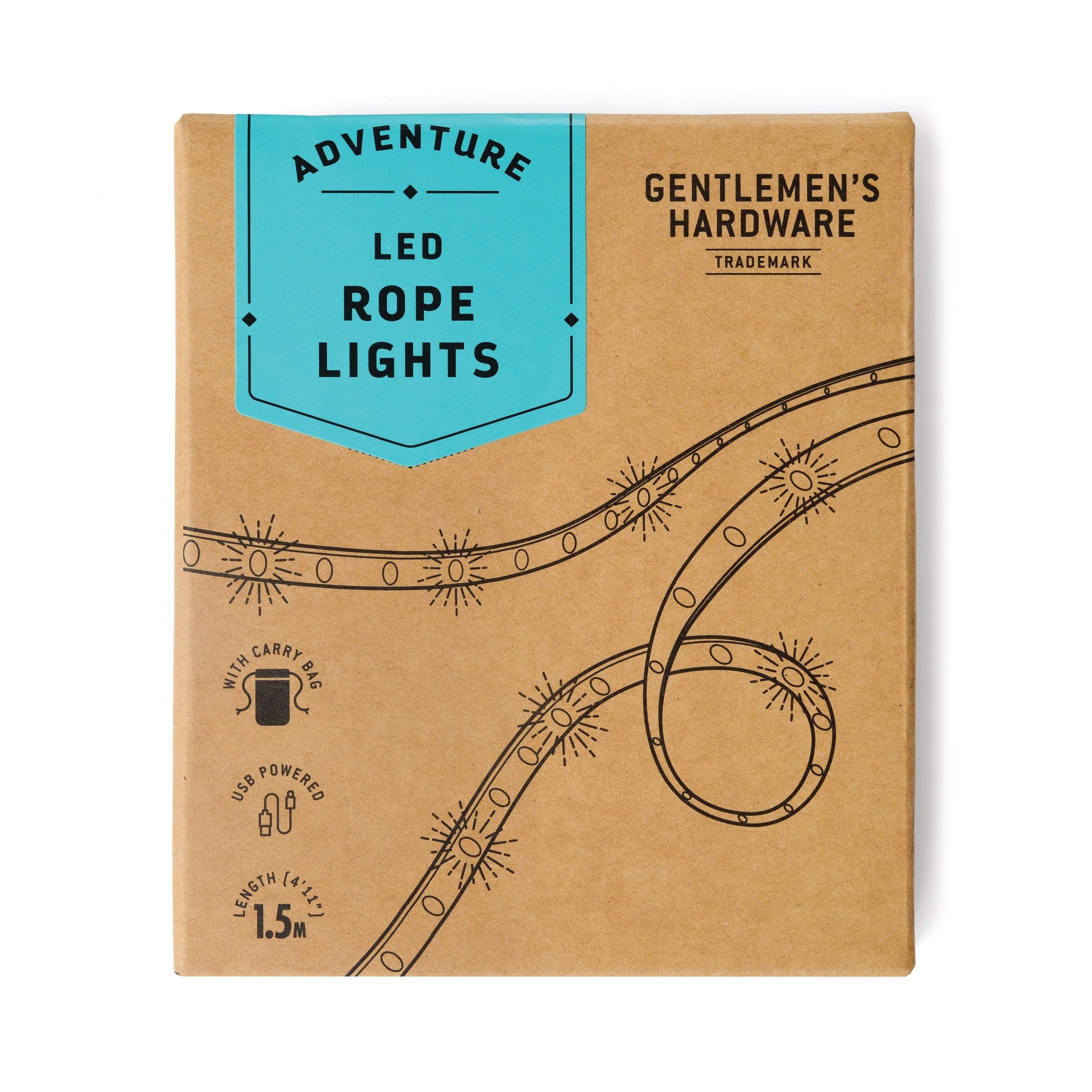Portable USB-powered LED rope lights with magnetic cable, silicone cable ties, and fabric carry bag that doubles as a lantern for camping and outdoor use