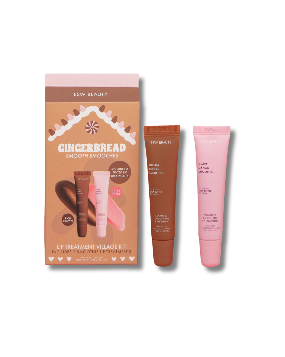 Gingerbread Lip Treatment Village set with Mocha Coffee and Guava Mango lip treatments