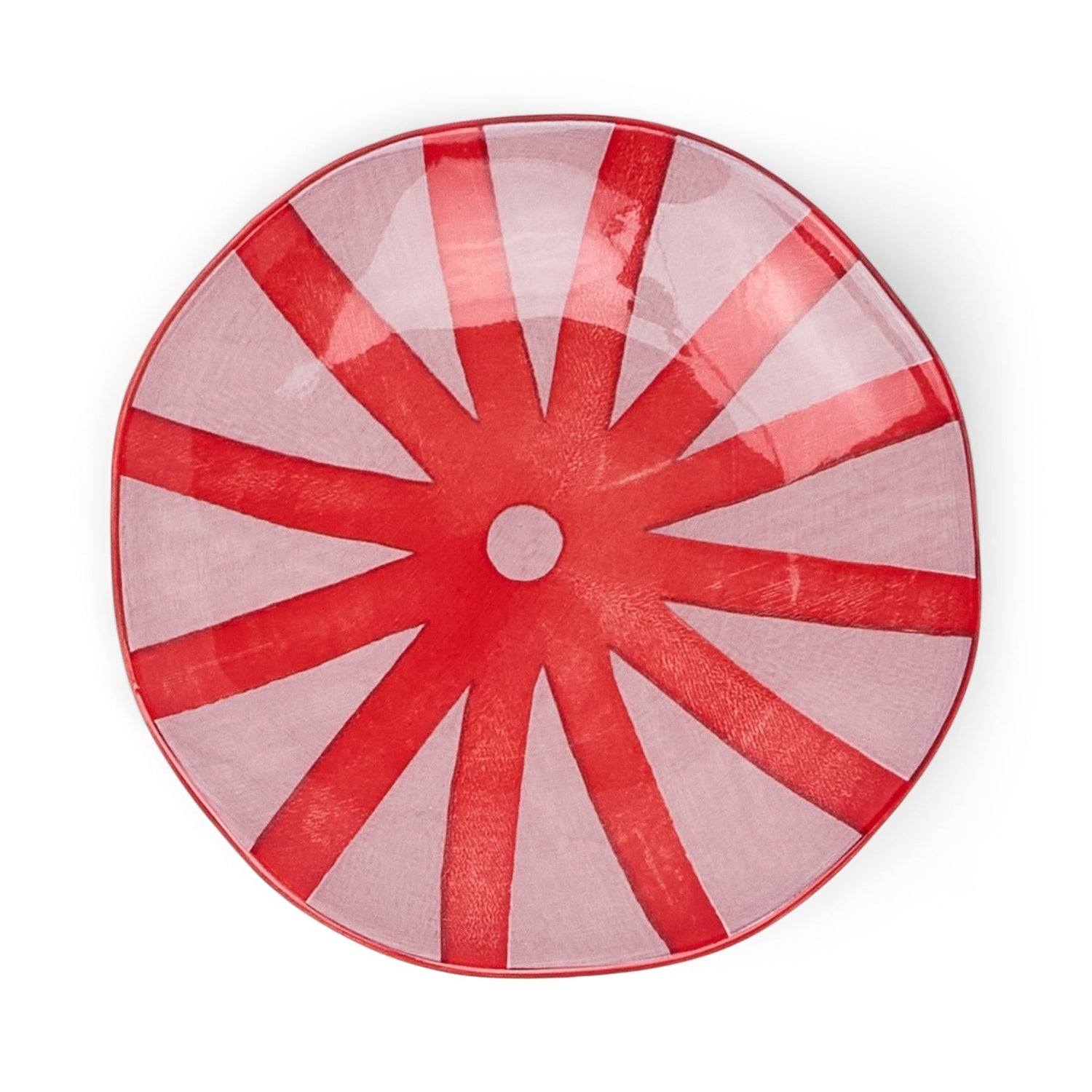 Round Marley Appetizer Plate with pink and red striped  on a white background