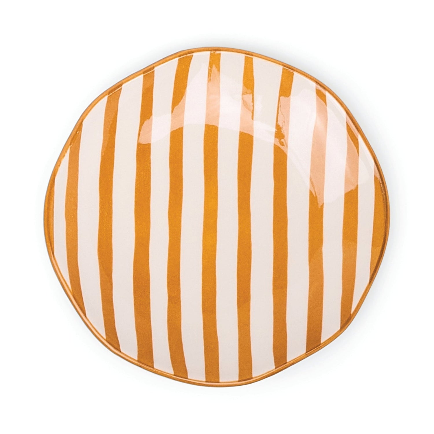 Round Marley Appetizer Plate with orange and white striped  on a white background