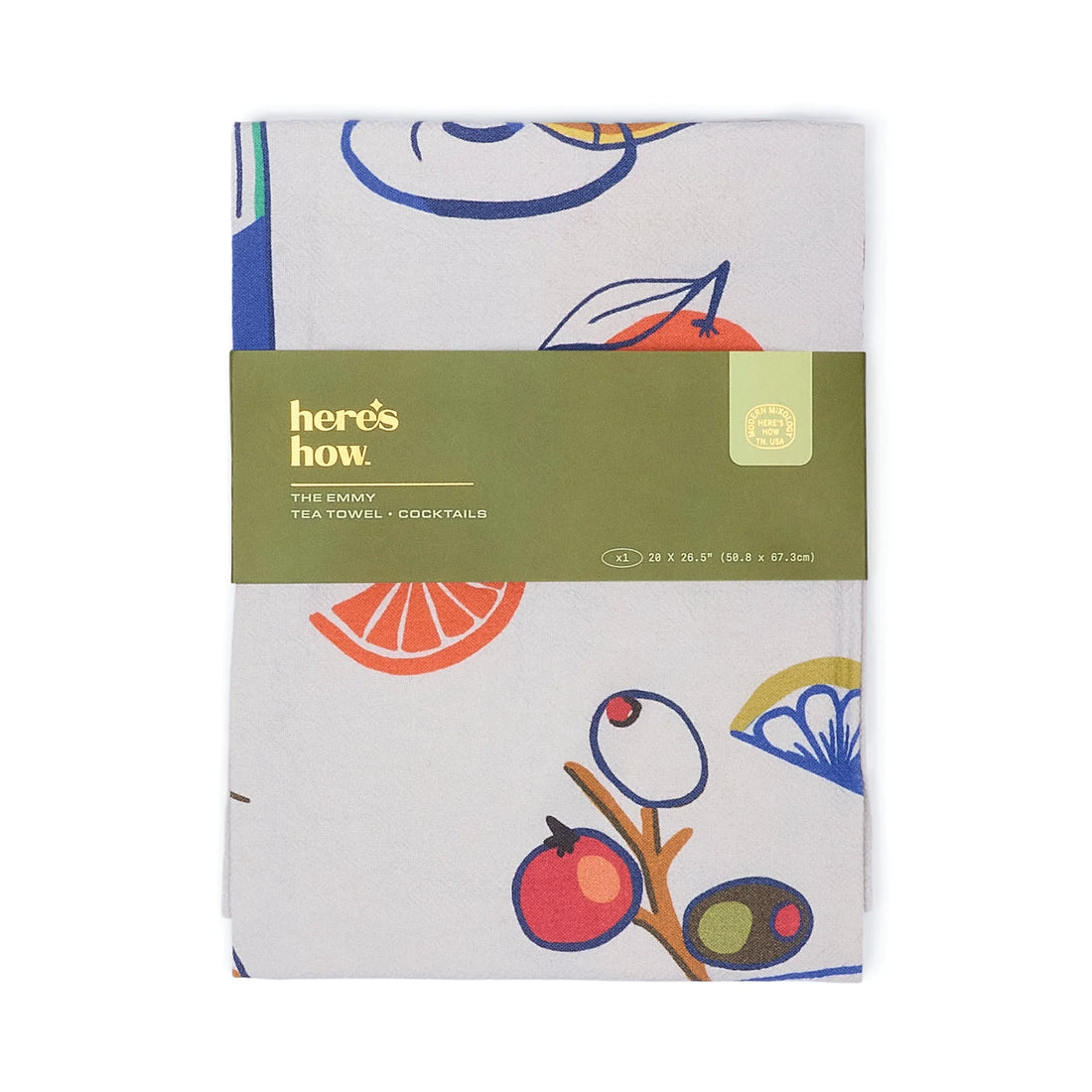 Emmy 100% Cotton Tea Towel with Cocktail and Olive Print – Colorful Kitchen Gift