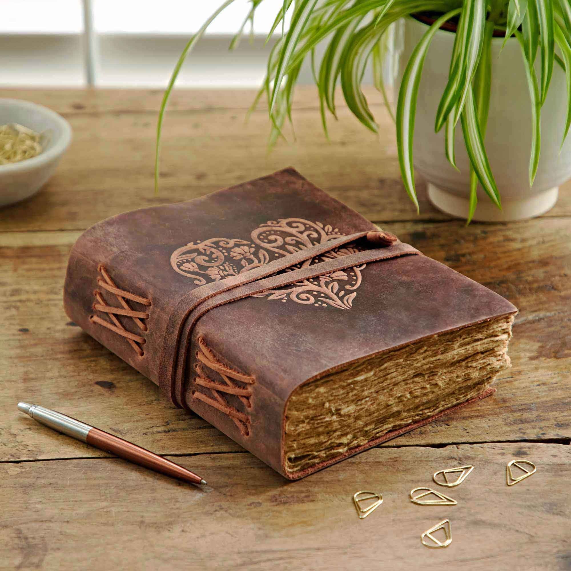 Heart Buffalo Leather Wraparound Journal