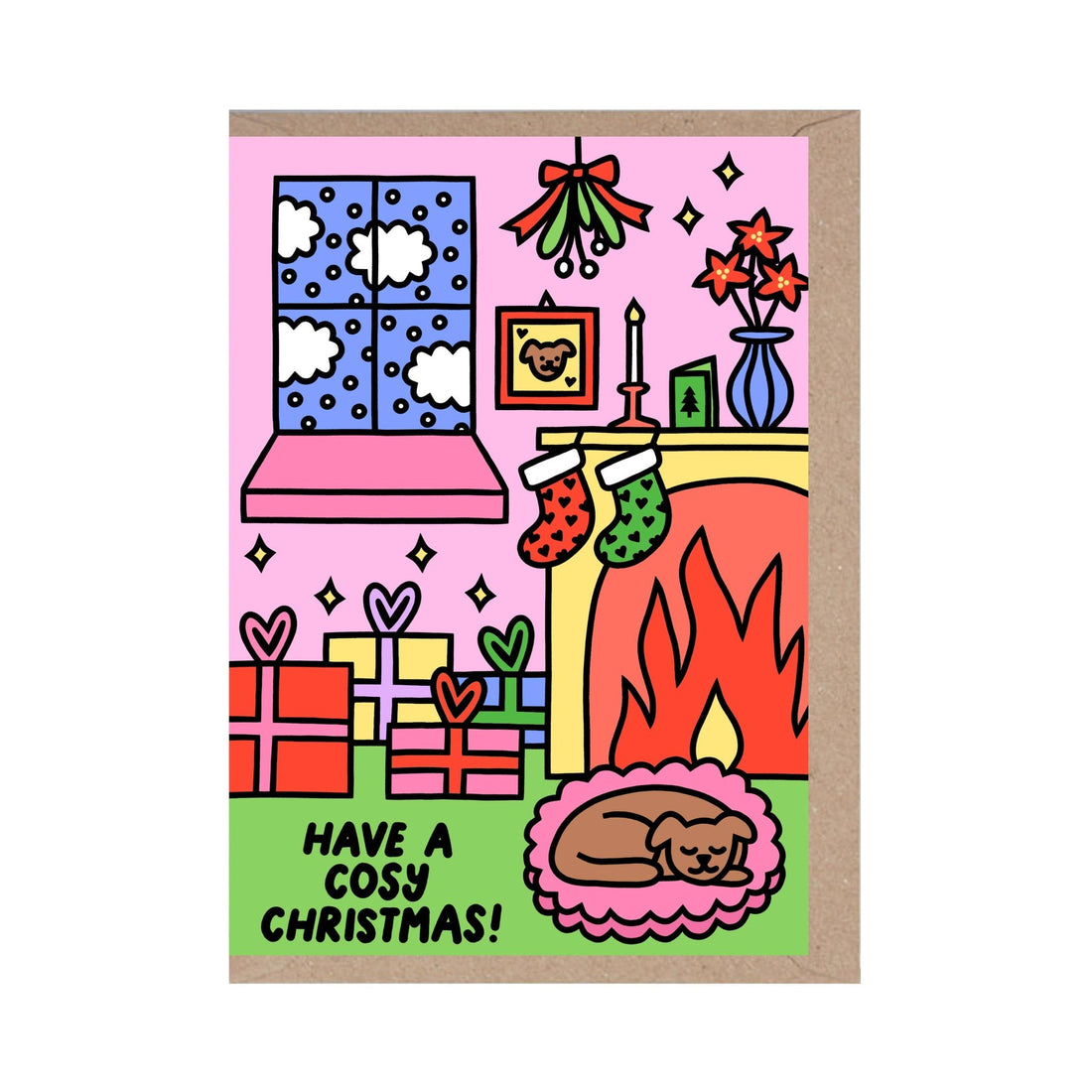Have a Cozy Christmas Card, A6 size, thick 300gsm card, kraft fleck envelope, blank inside, cozy festive design, eco-friendly