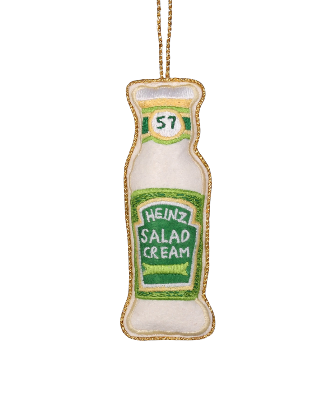 Handmade Heinz Salad Cream Embroidered Christmas Decoration, 10 cm, ideal for Christmas trees, foodie gifts, and festive décor