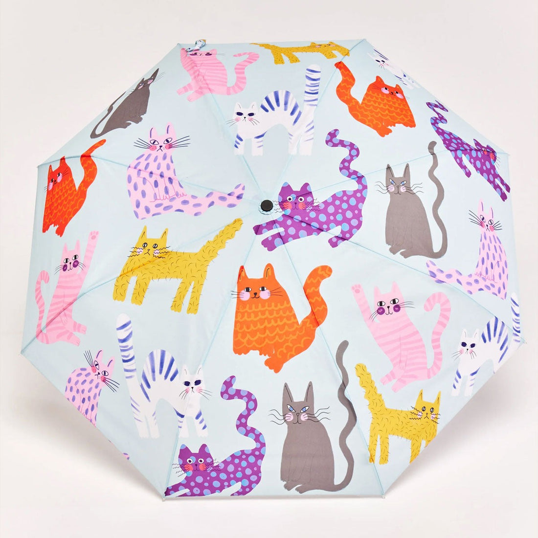 Compact eco-friendly umbrella with colourful cat illustrations