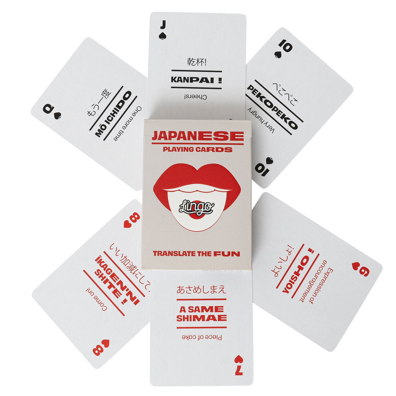 Japanese playing cards with a box in the center on a white background