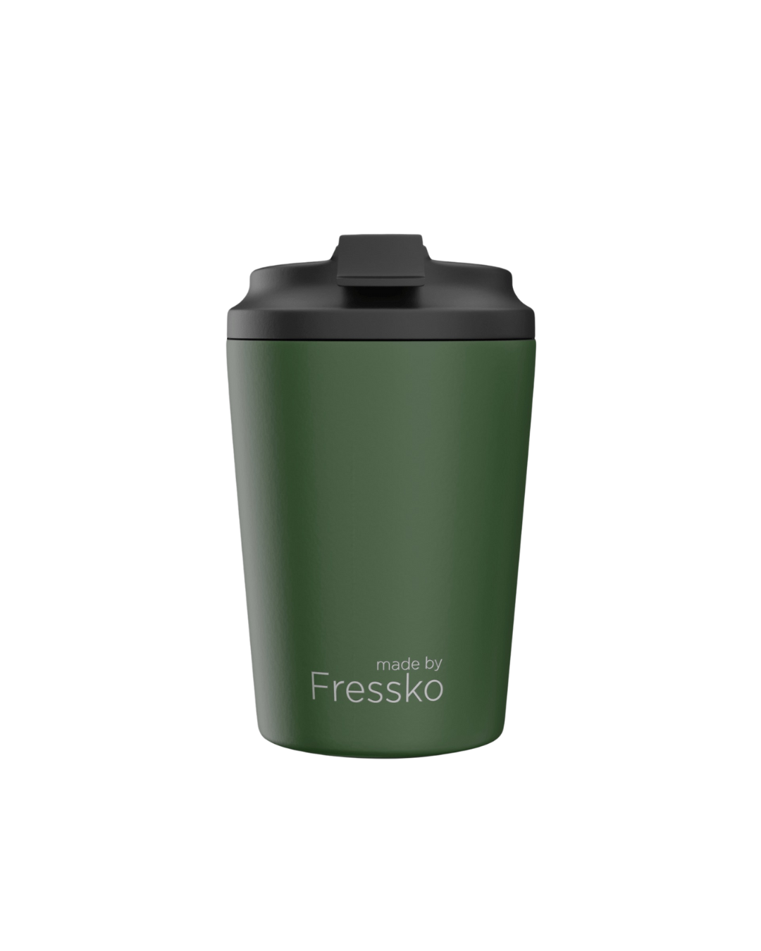 Khaki Bino 230ml reusable coffee cup with screw-on lid, insulated stainless steel, eco-friendly, BPA-free travel mug for coffee or tea