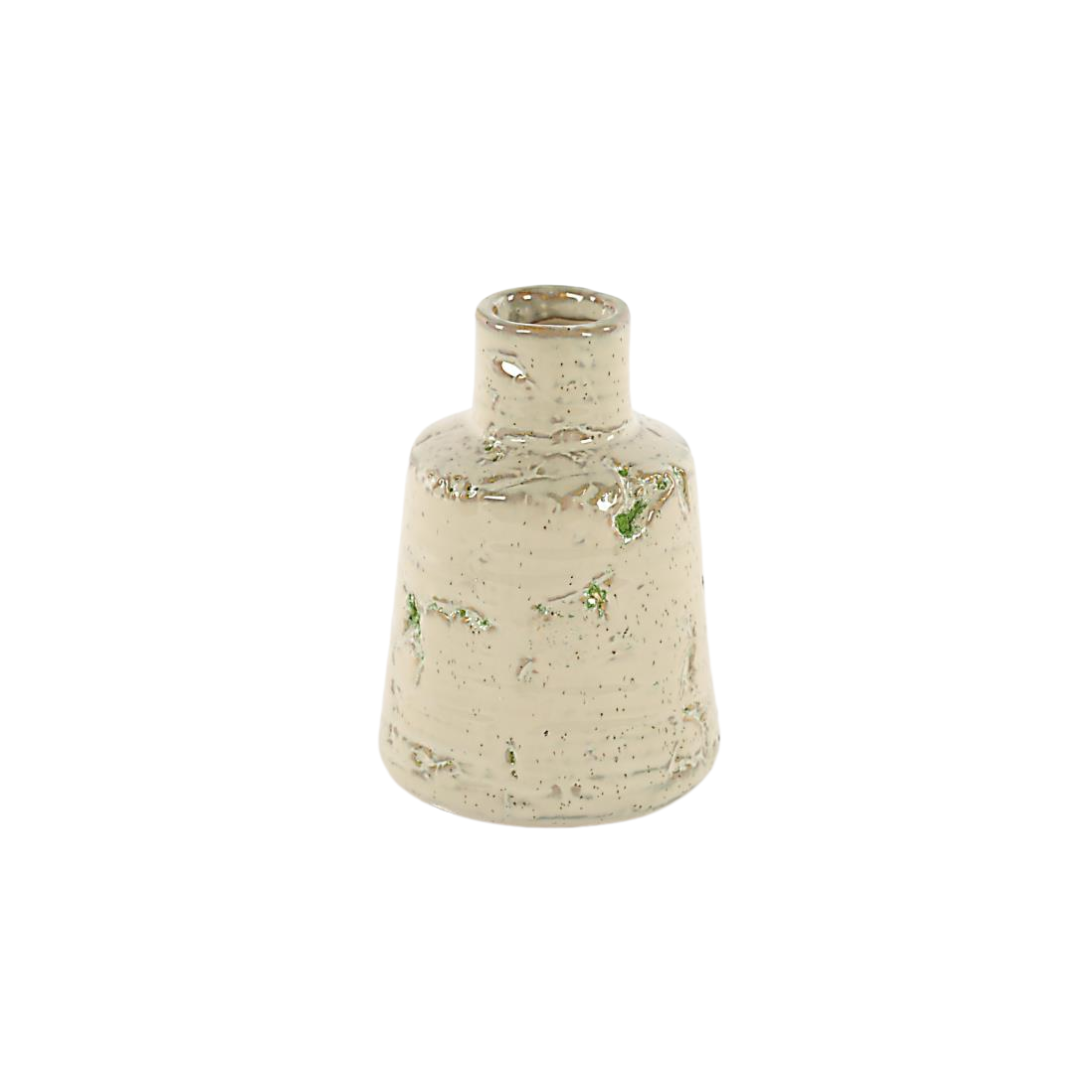 Ceramic Grooved Glaze Bottle Vase with spinach green and white textured finish – rustic decorative home accent