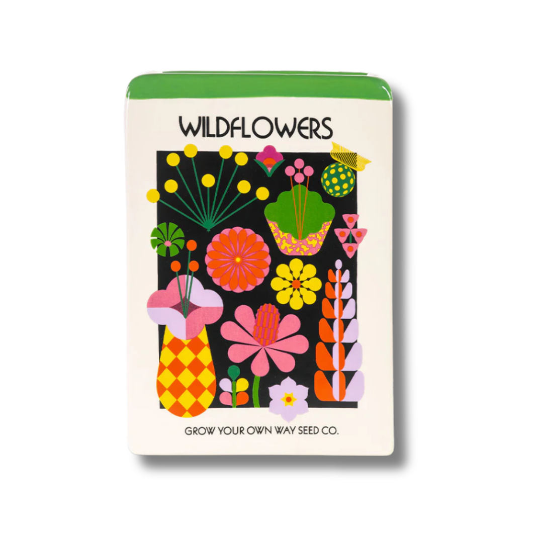 Ceramic vase shaped like a wild flower seed packet, 18.4 x 6.4 x 12.7 cm – perfect for plants, flowers, or decorative display