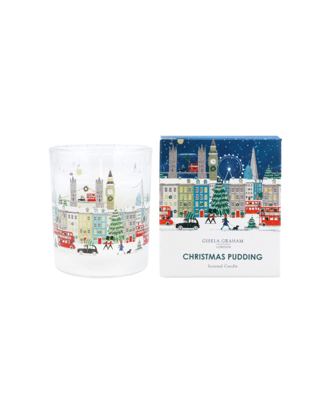 London Scene Christmas Pudding scented candle by Gisela Graham, festive holiday aroma, 6x8x8 cm, perfect for Christmas decor or gifting