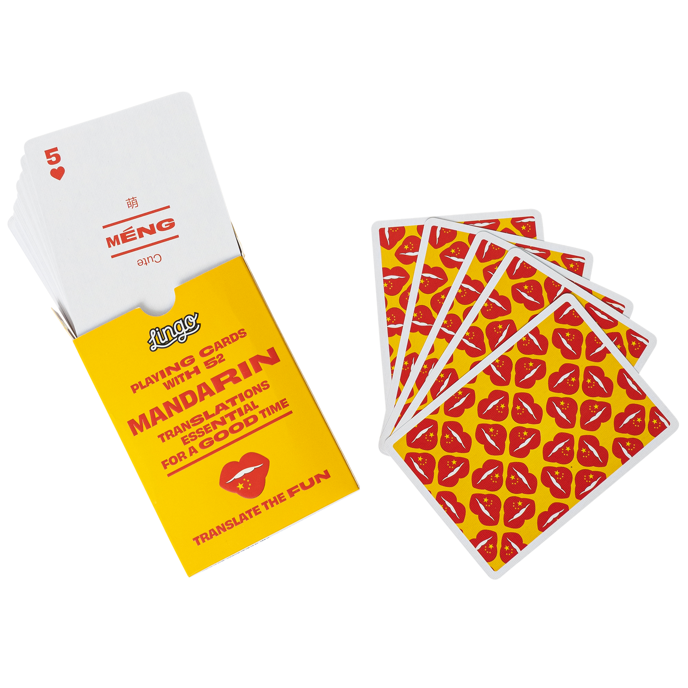 Pack of Lingo cards with yellow and red design on a white background