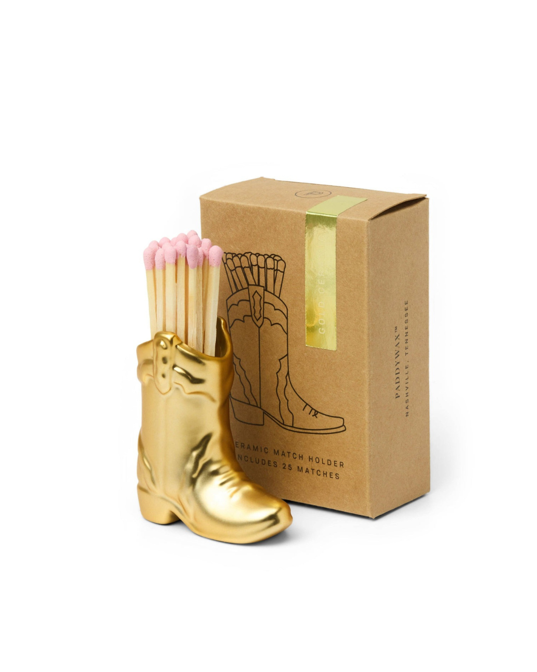 Nashville Western-inspired gold cowboy boot match holder