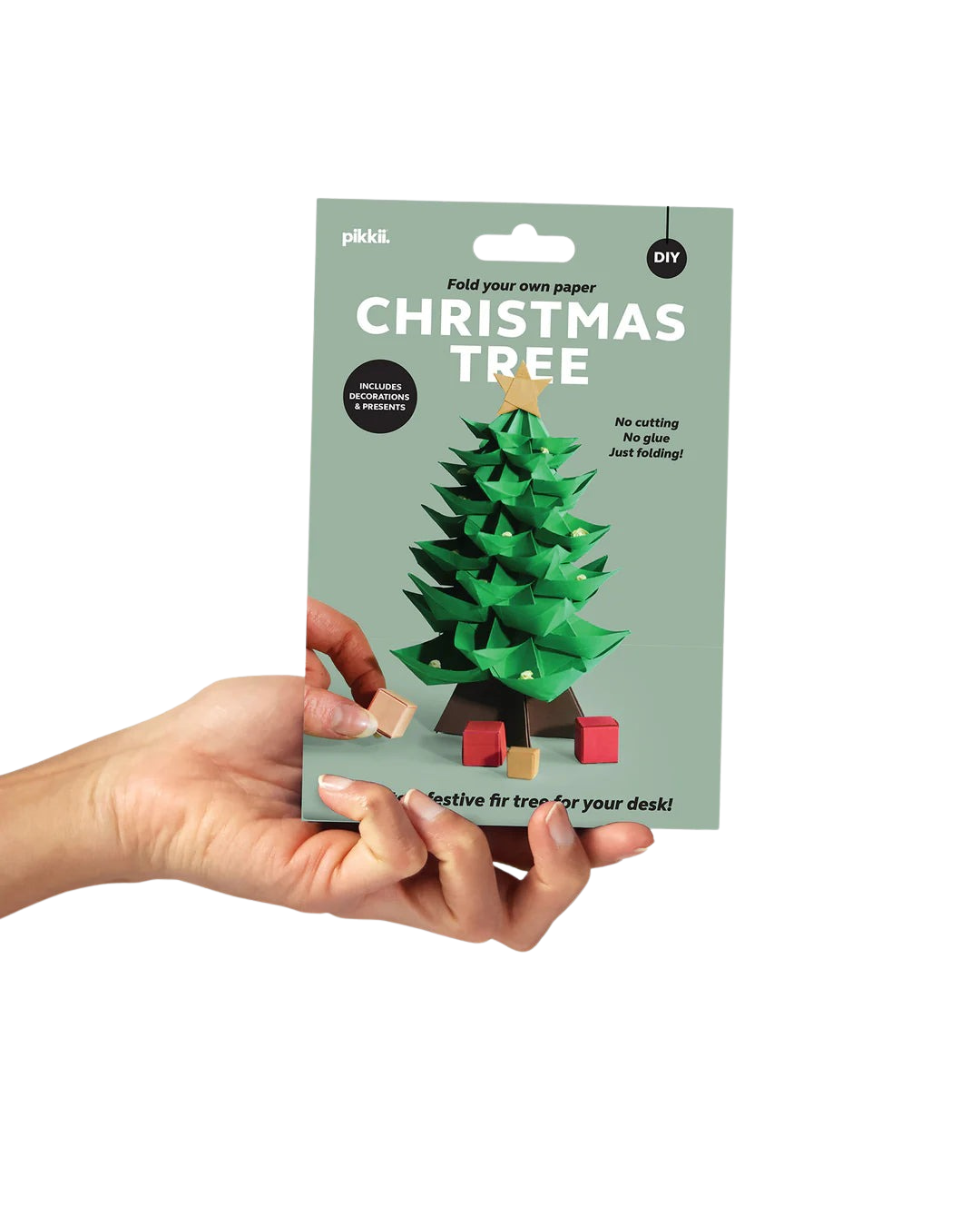 Paper Christmas Tree Kit with pre-cut pieces and decorations
