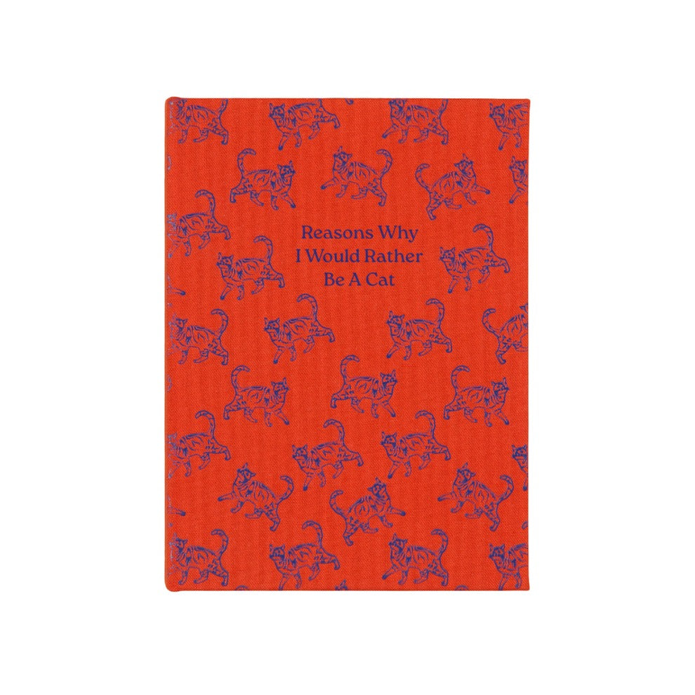 “Reasons Why I Would Rather Be a Cat” Notepad, closed, showing bookcloth cover and playful title.