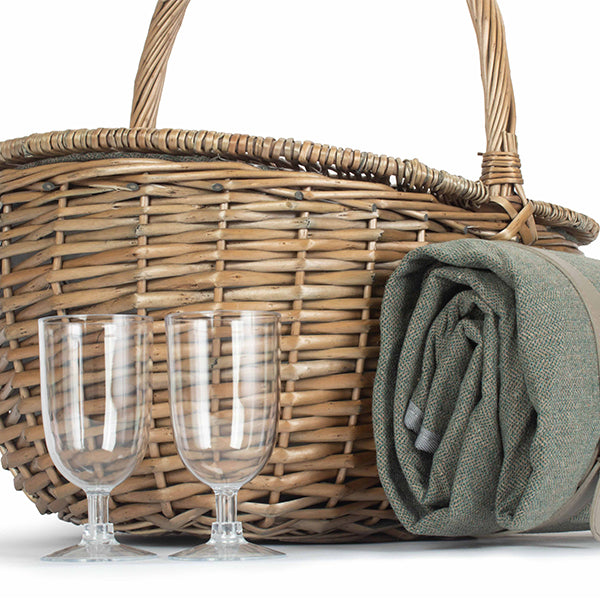 2 Person Oval Grey Sage Tweed Fitted Hamper