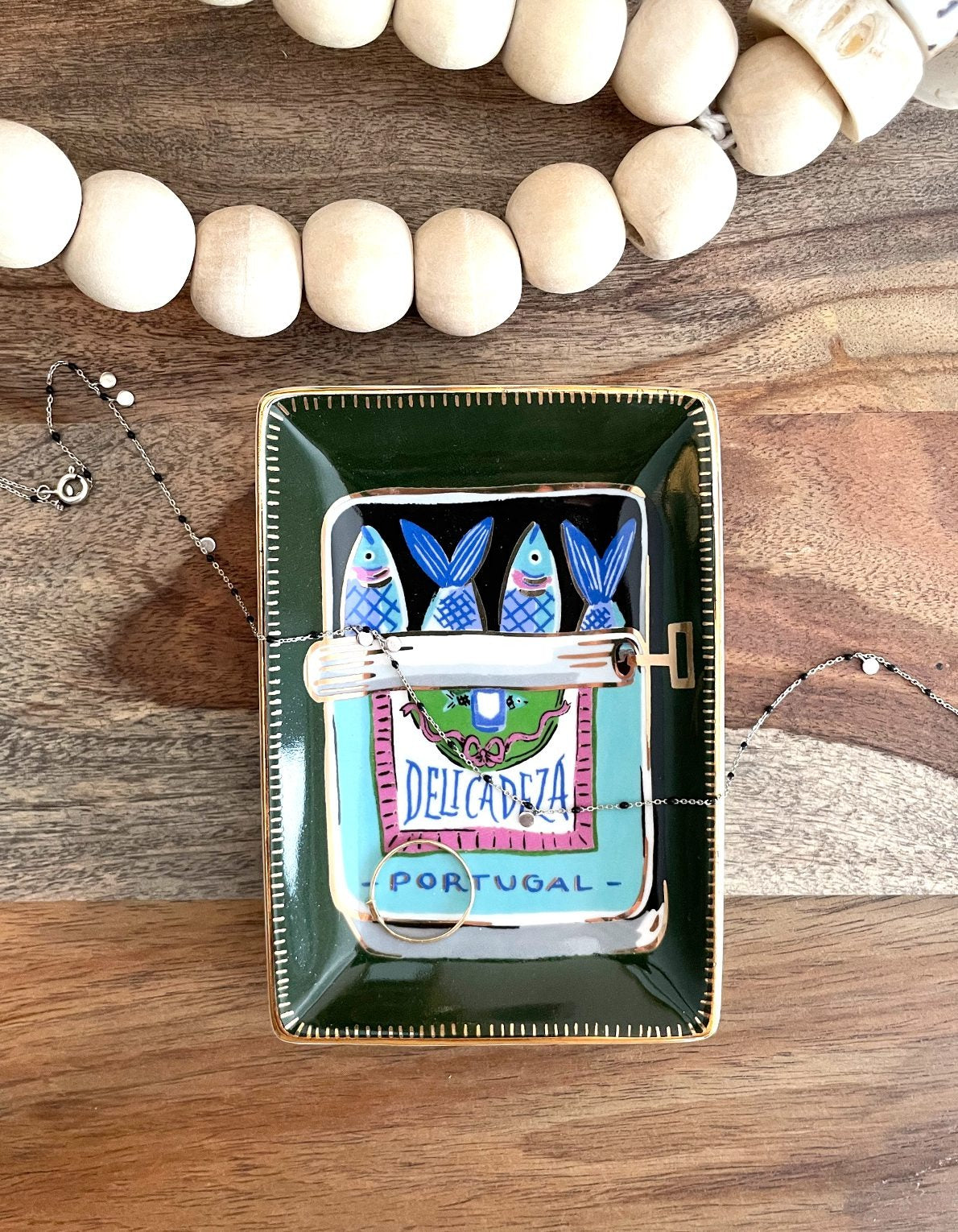 Hand-painted Sardines Trinket ceramic dish for rings, earrings, or small essentials