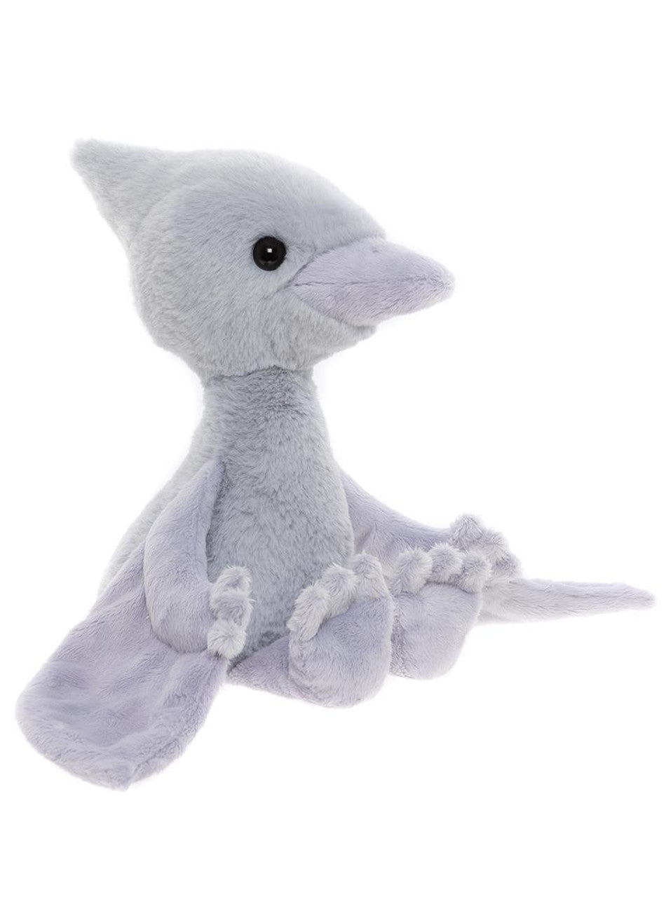 Side View of the Wings Pterodactyl plush toy in grey – soft cuddly stuffed dinosaur for kids, comfort toy and nursery companion