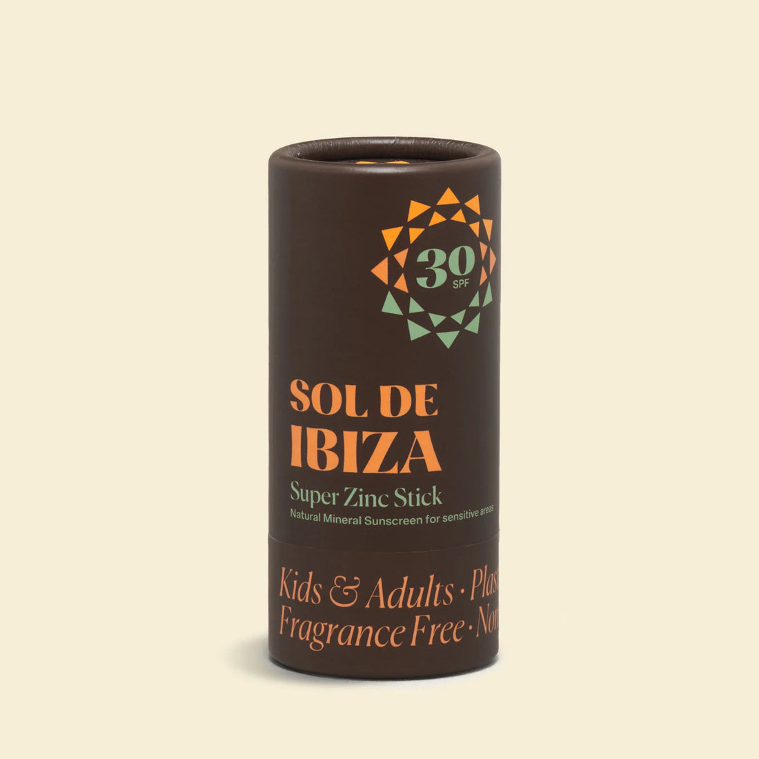Sol de Ibiza SuperZinc Stick sunscreen packaging on a beige background