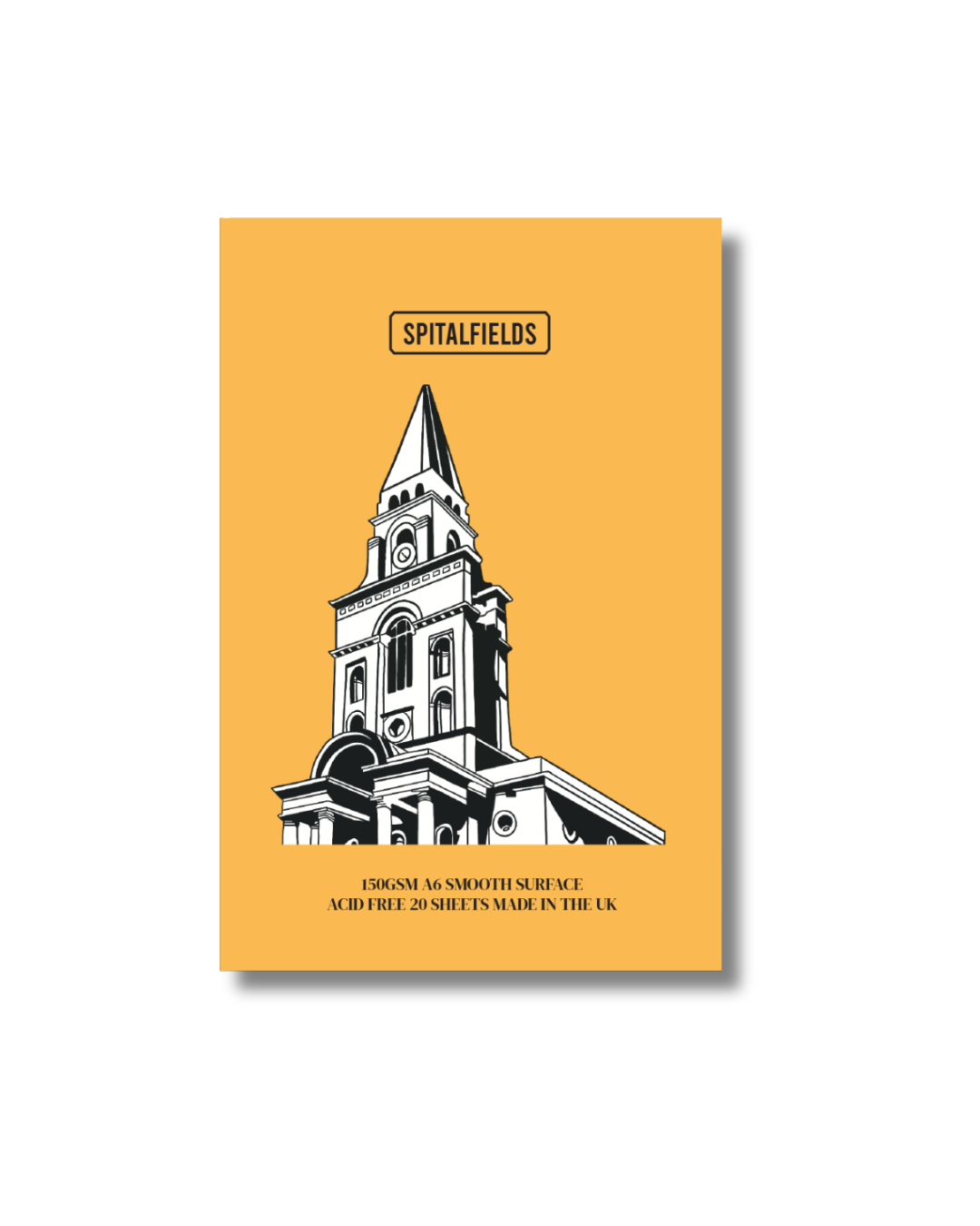 Pocket-sized Spitalfields A6 notebook with premium 150gsm paper and illustration of Christ Church