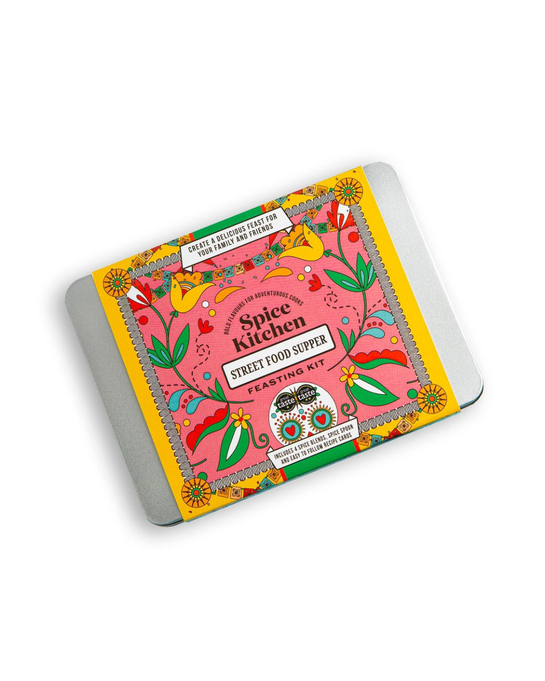 Street Food Supper Feasting Kit with Cajun, Jerk, Tandoori Masala, and Piri Piri spice blends.