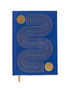 front view of cobalt and gold Hardcover Journal with gold foil accents, ribbon marker, and 160 lined pages for writing, note-taking, or creative ideas."