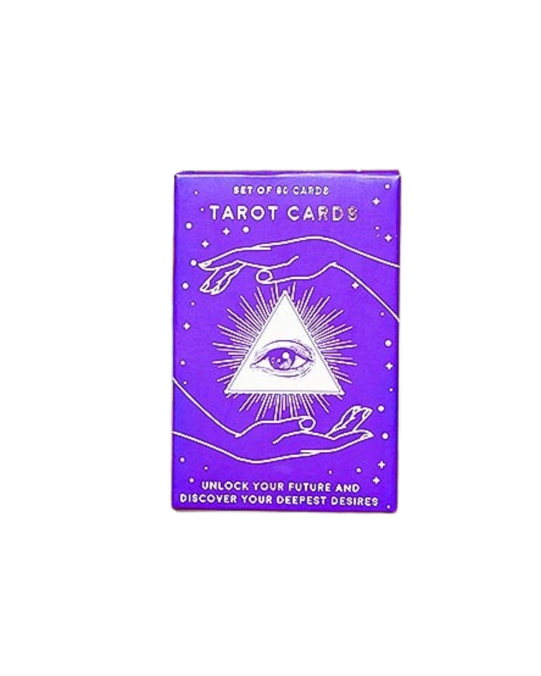 Tarot card set displayed inside its elegant foil-decorated box, showing detailed mystical card designs and premium packaging.