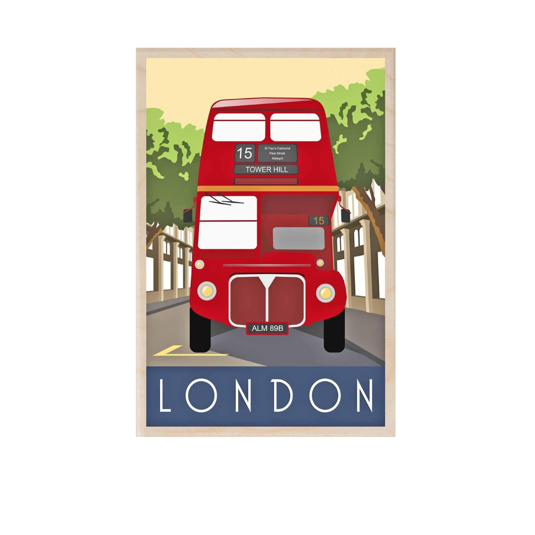 London Bus Wooden Postcard 15x10 cm