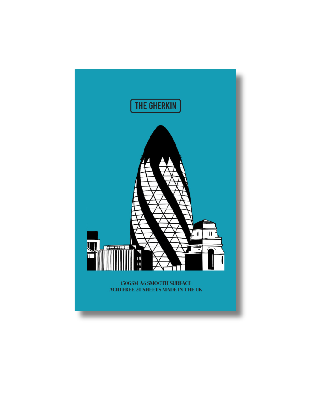 Pocket-sized The Gherkin A6 notebook with premium 150gsm paper and London architecture illustration