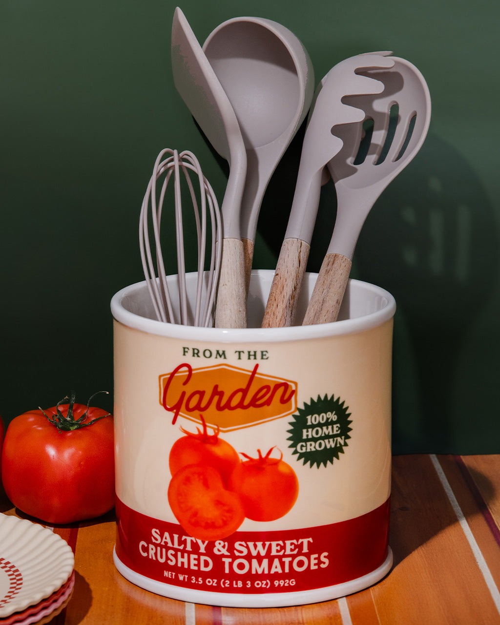 Set of kitchen utensils in a can labeled &