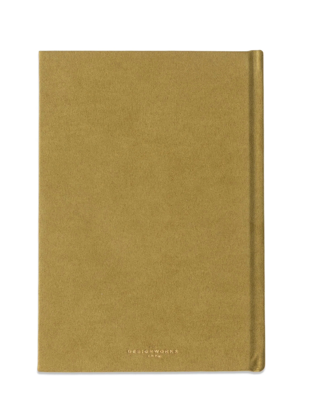 Back view of Avocado and gold Hardcover Journal showing suede cloth cover, hand-sewn lay-flat binding, and durable design for everyday writing and study.