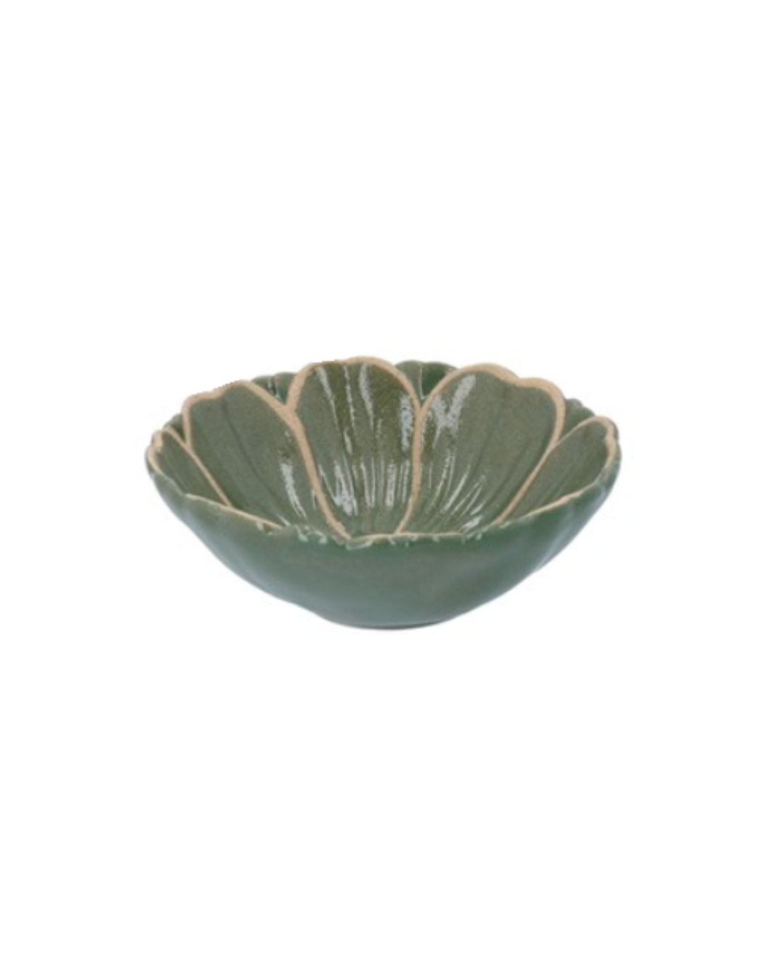 Side view of a Stoneware Bowl Green Flower, highlighting its depth, smooth stoneware finish, and elegant green floral pattern.
